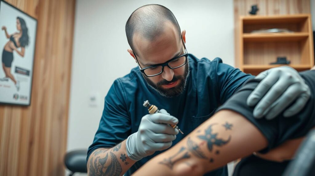 Tattoo artist in a modern studio in Mississauga Ontario