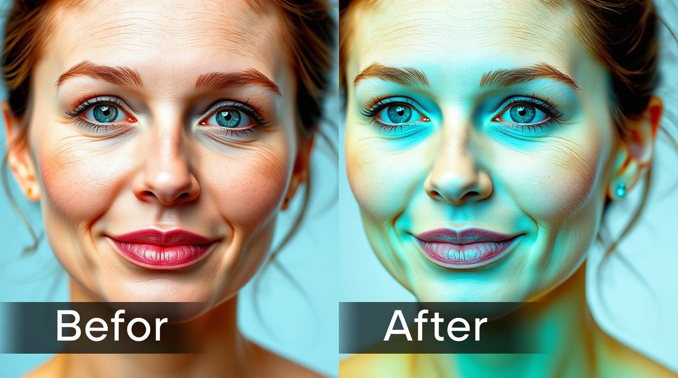Female client’s face before and after facial treatment in a Canadian clinic